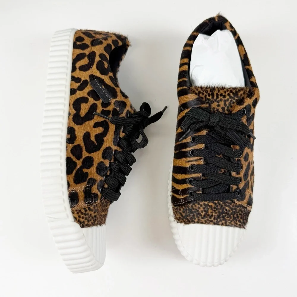Carrano Leopard Sneakers Womens Size 8 Tan Black Animal Print with Box