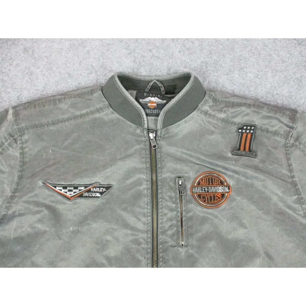 Harley Davidson Jacket Mens Extra Large Gray Eagle Mechanic Bomber Lined Coat