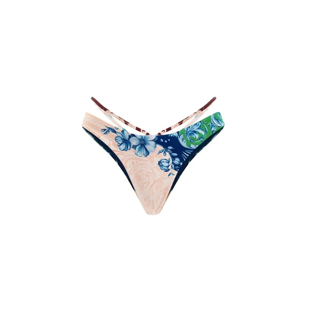 Agua Bendita Egle Cardumen Bikini Swim Bottom XL Beige Blue Floral Beach Cheeky‎