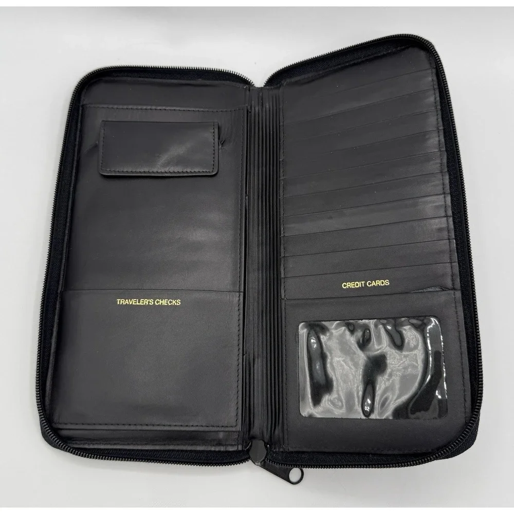 Black Leather Travel Organizer Wallet Boarding Pass Passport Ticket Holder Doppl