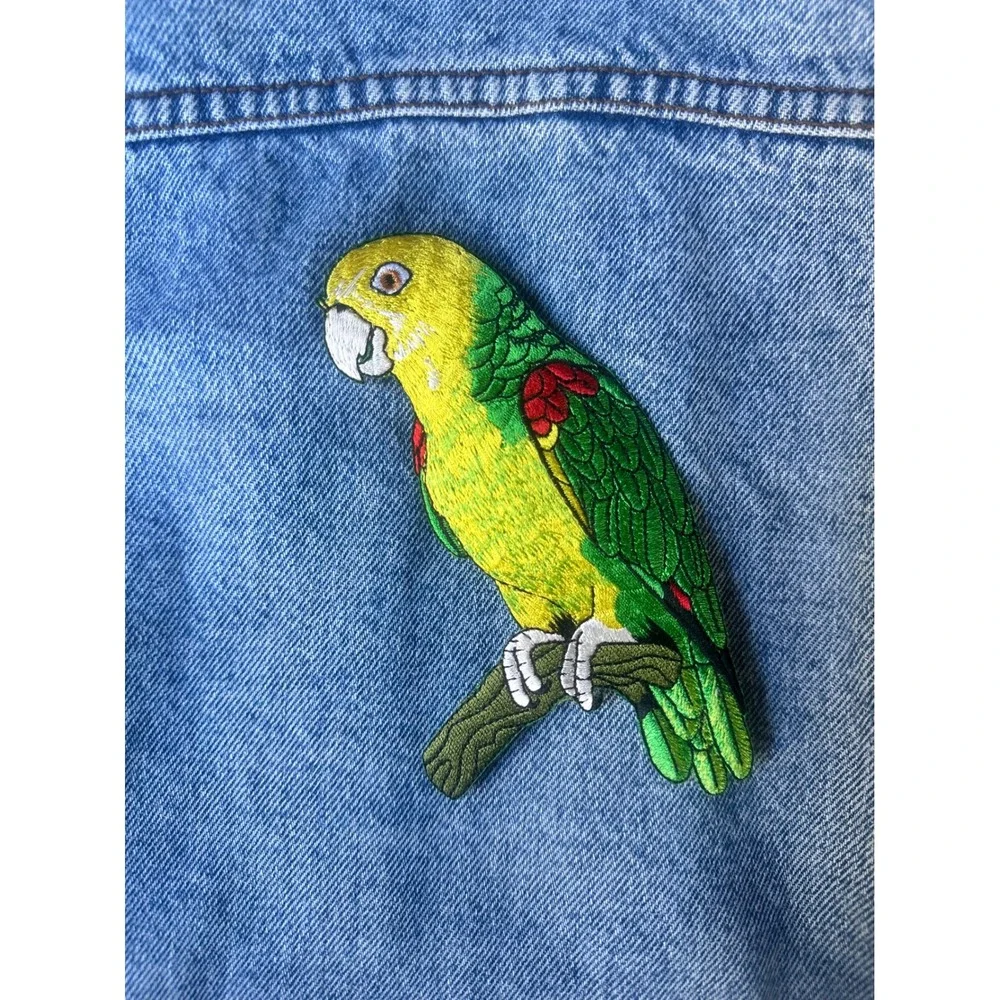 Parrot‎ Bird Iron On Patch Embroidered Green Applique Sew On DIY Craft Large
