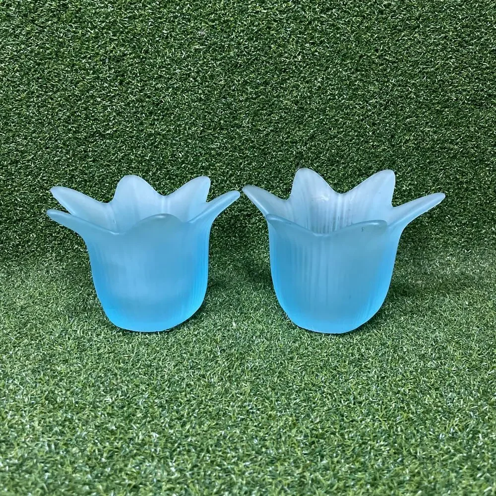 Vintage Lot Light Blue Glass Tulip Flower Candle Votive Holder