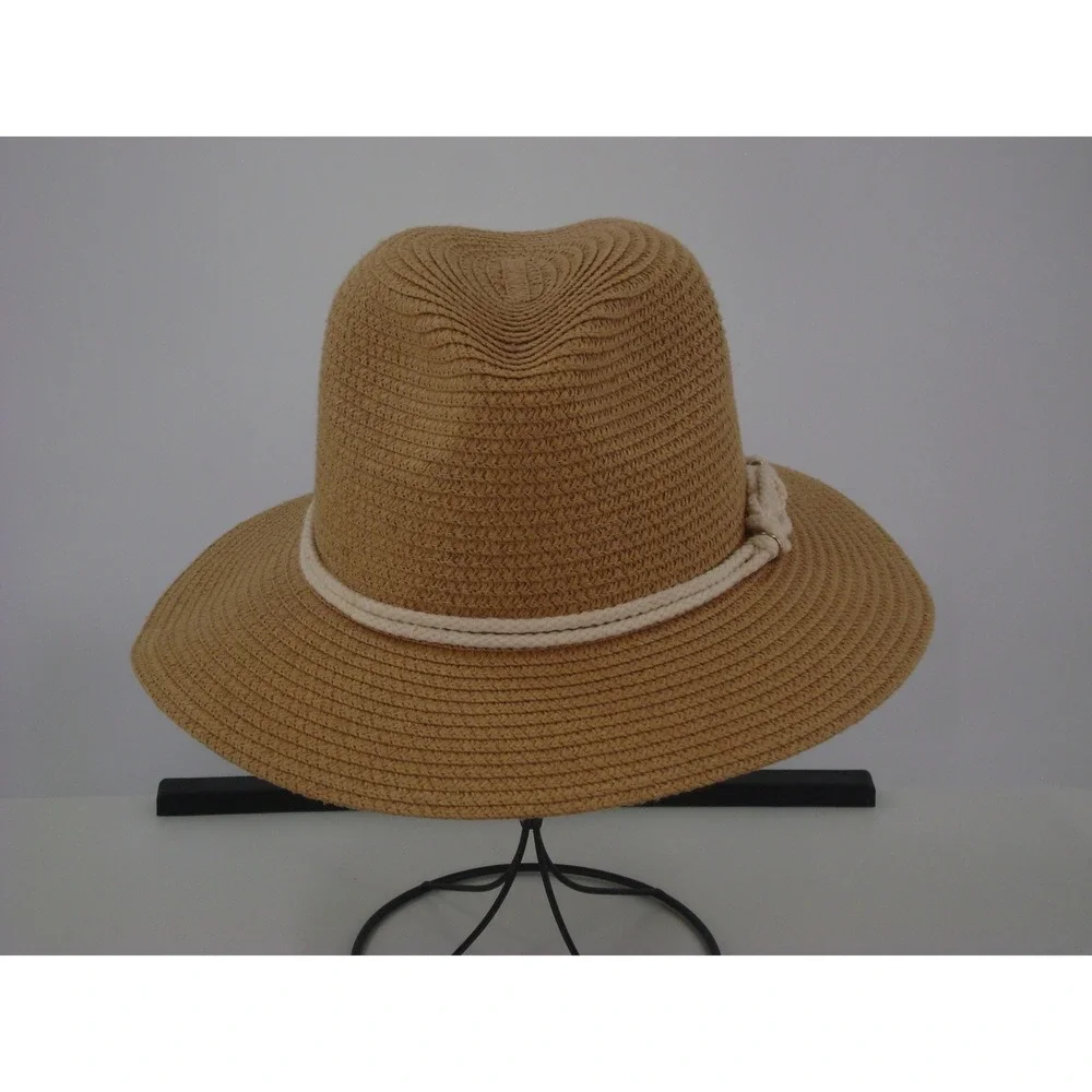 Magid Hats Tan Straw Fedora Sun Hat with Nautical Rope Knot Detail‎ RN 90894
