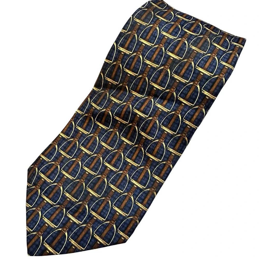 Brooks Brothers Makers Navy Silk Equestrian Stirrup Pattern Tie Heritage‎ USA