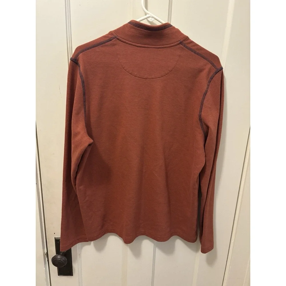 LL Bean‎ Mens Slightly Fitted Snap Mock Neck Pullover Rust Orange L REG