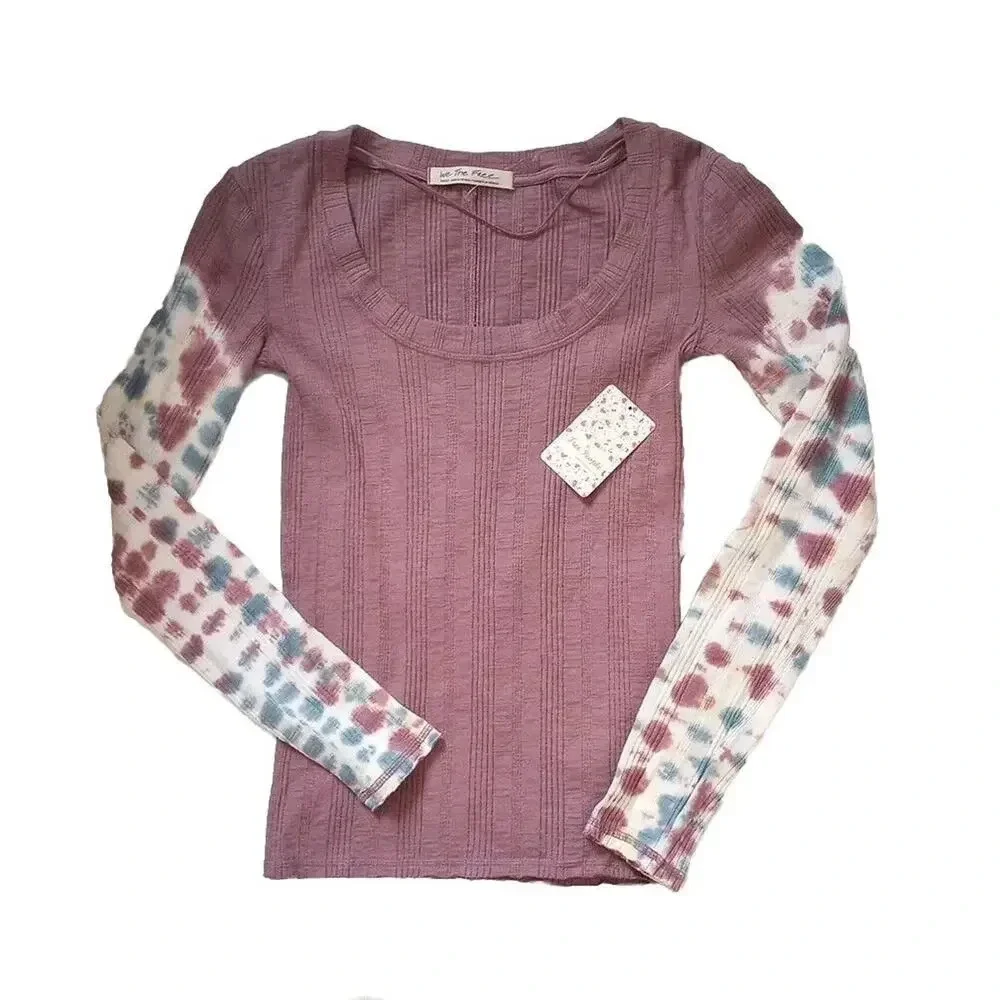 Free People Big Sur Long-Sleeve T-Shirt‎ in Misty Mountain Sz S Tie Dye New