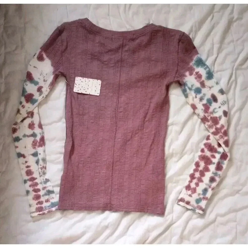 Free People Big Sur Long-Sleeve T-Shirt‎ in Misty Mountain Sz S Tie Dye New