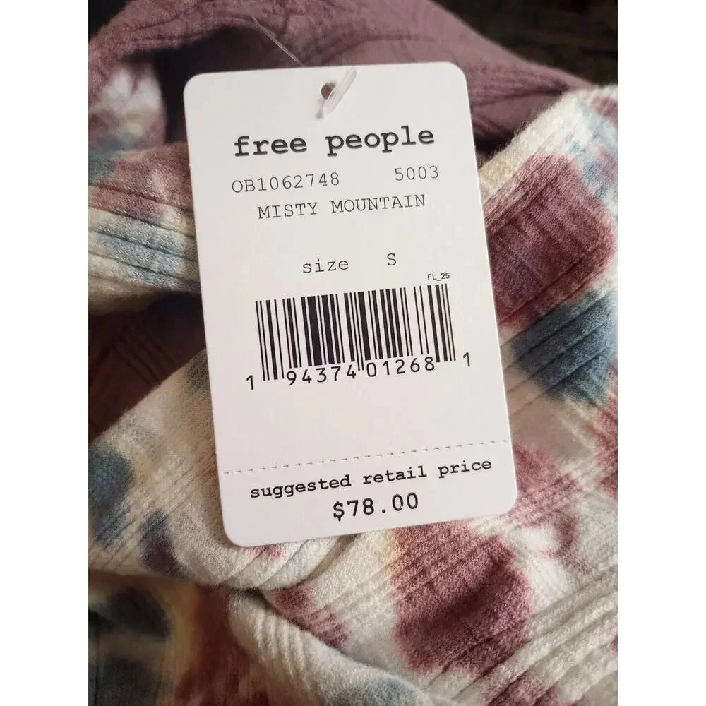 Free People Big Sur Long-Sleeve T-Shirt‎ in Misty Mountain Sz S Tie Dye New