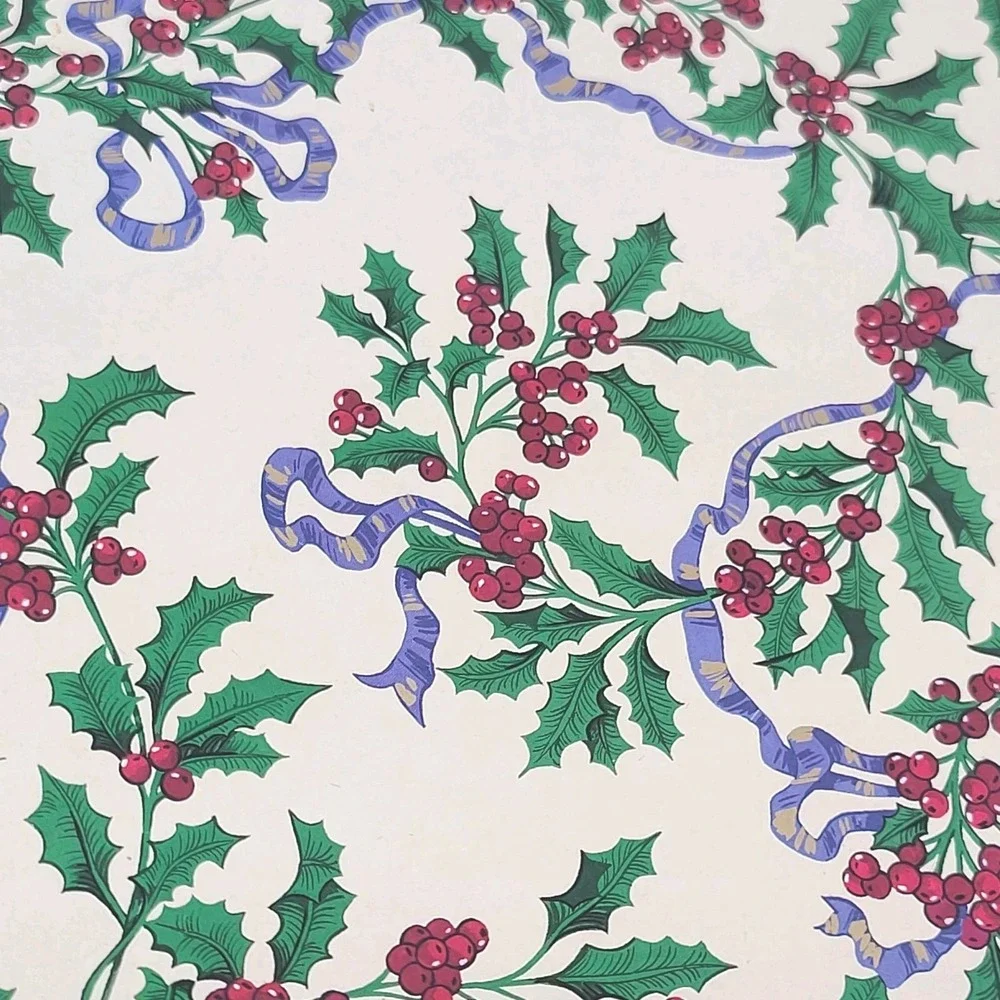 VALUE BUNDLE: 7 Vtg Caspari Holly Ribbon Christmas Laminated Placemats 16