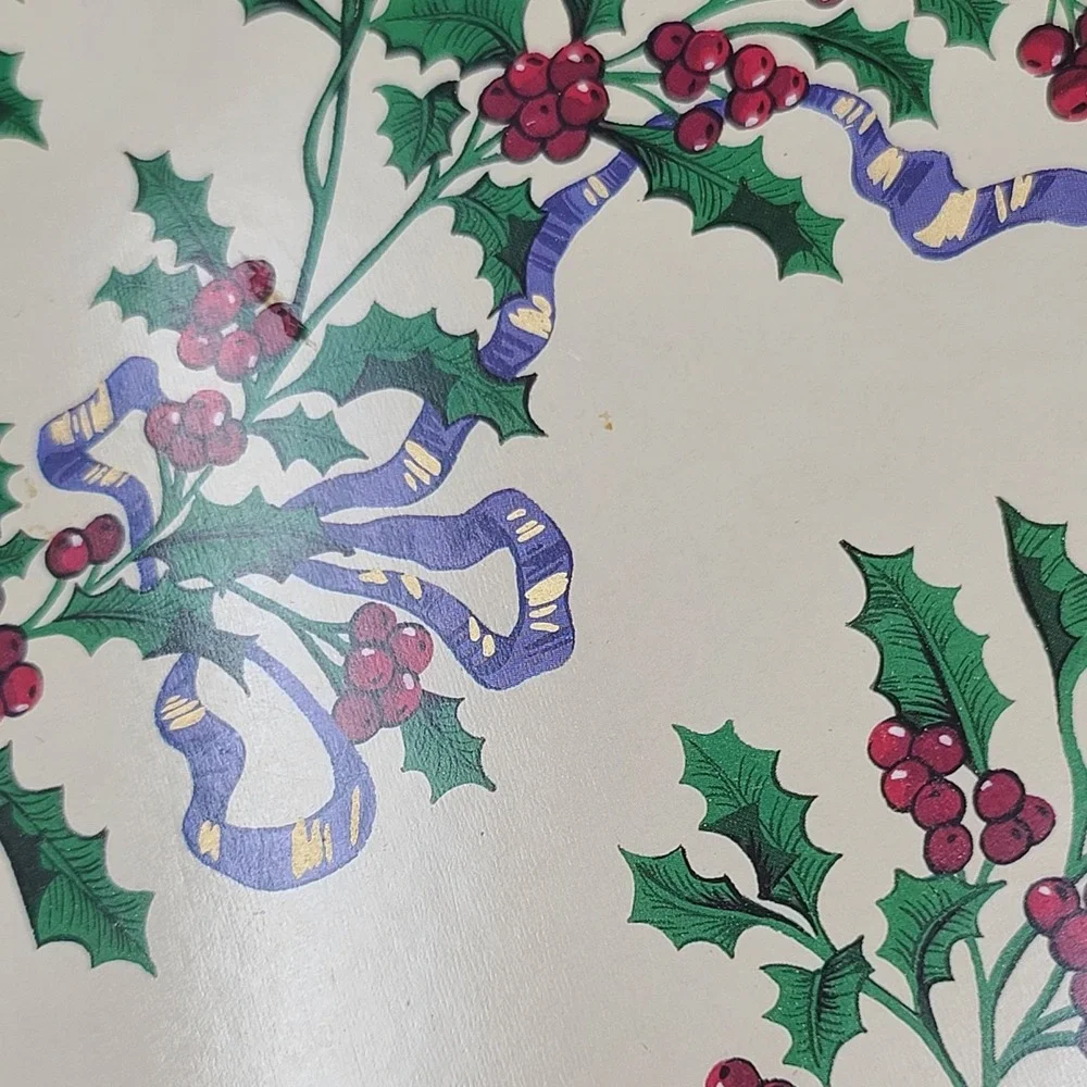 VALUE BUNDLE: 7 Vtg Caspari Holly Ribbon Christmas Laminated Placemats 16