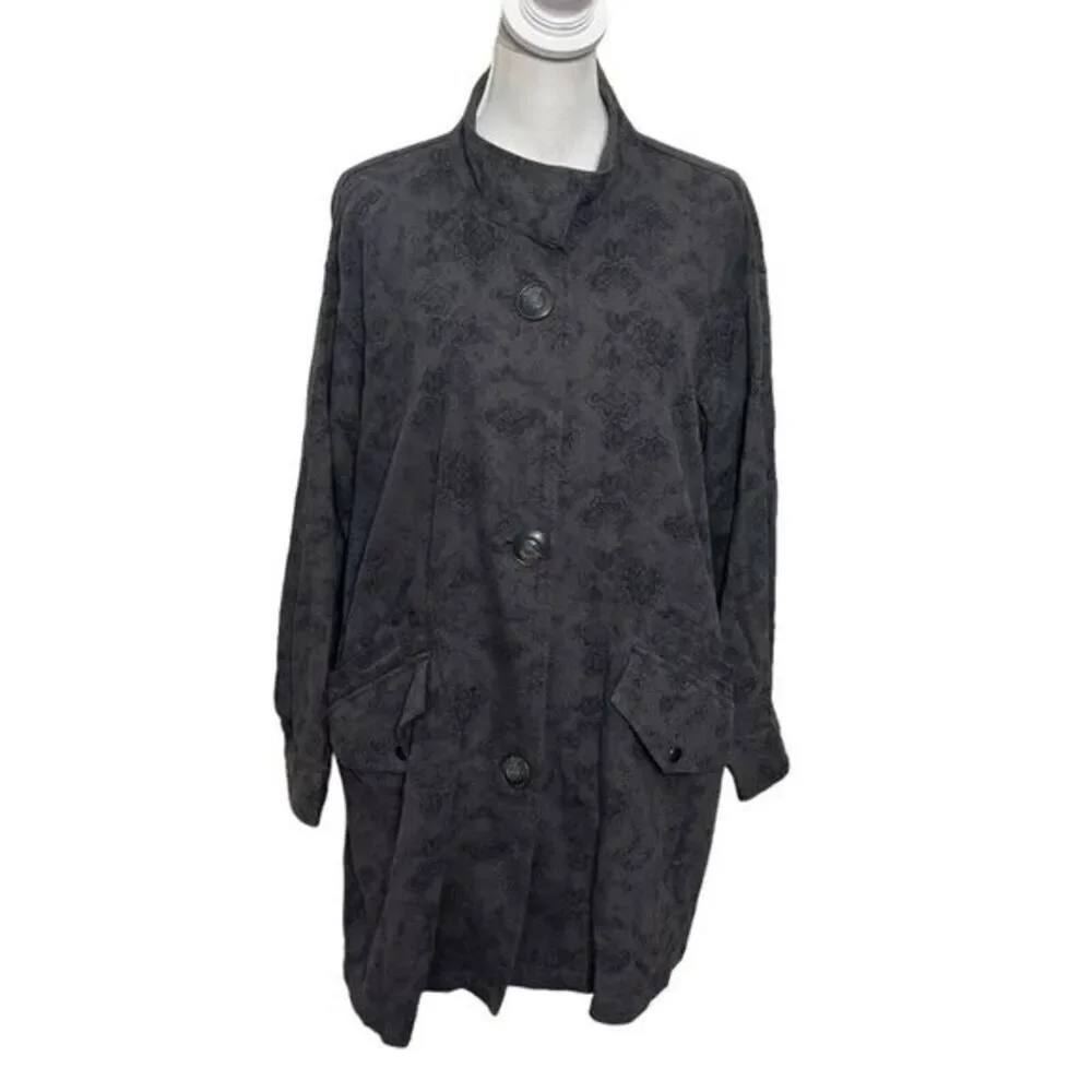 Free People Jacquard‎ Utility Jacket Women's Size XS Gray Printed Boho Oversized
