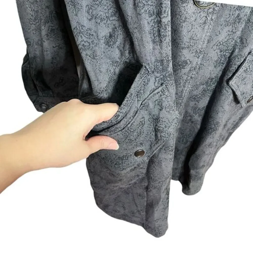 Free People Jacquard‎ Utility Jacket Women's Size XS Gray Printed Boho Oversized