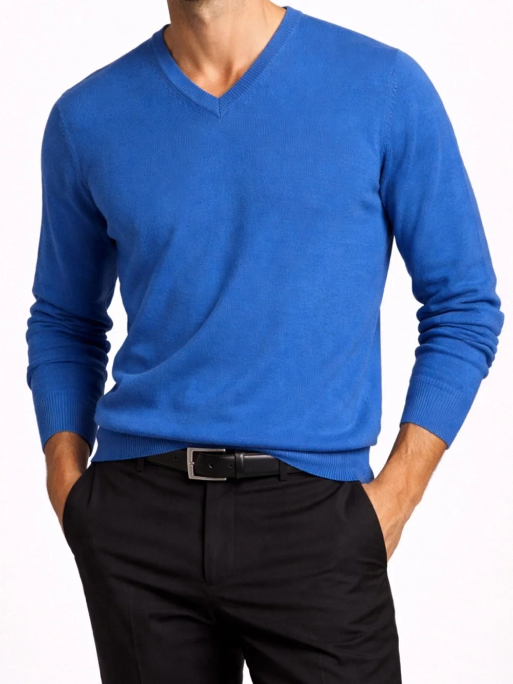 Pure New Wool Lambswool Sweater Men's Sz M Blue Edinburgh Woollen Mill V-Neck