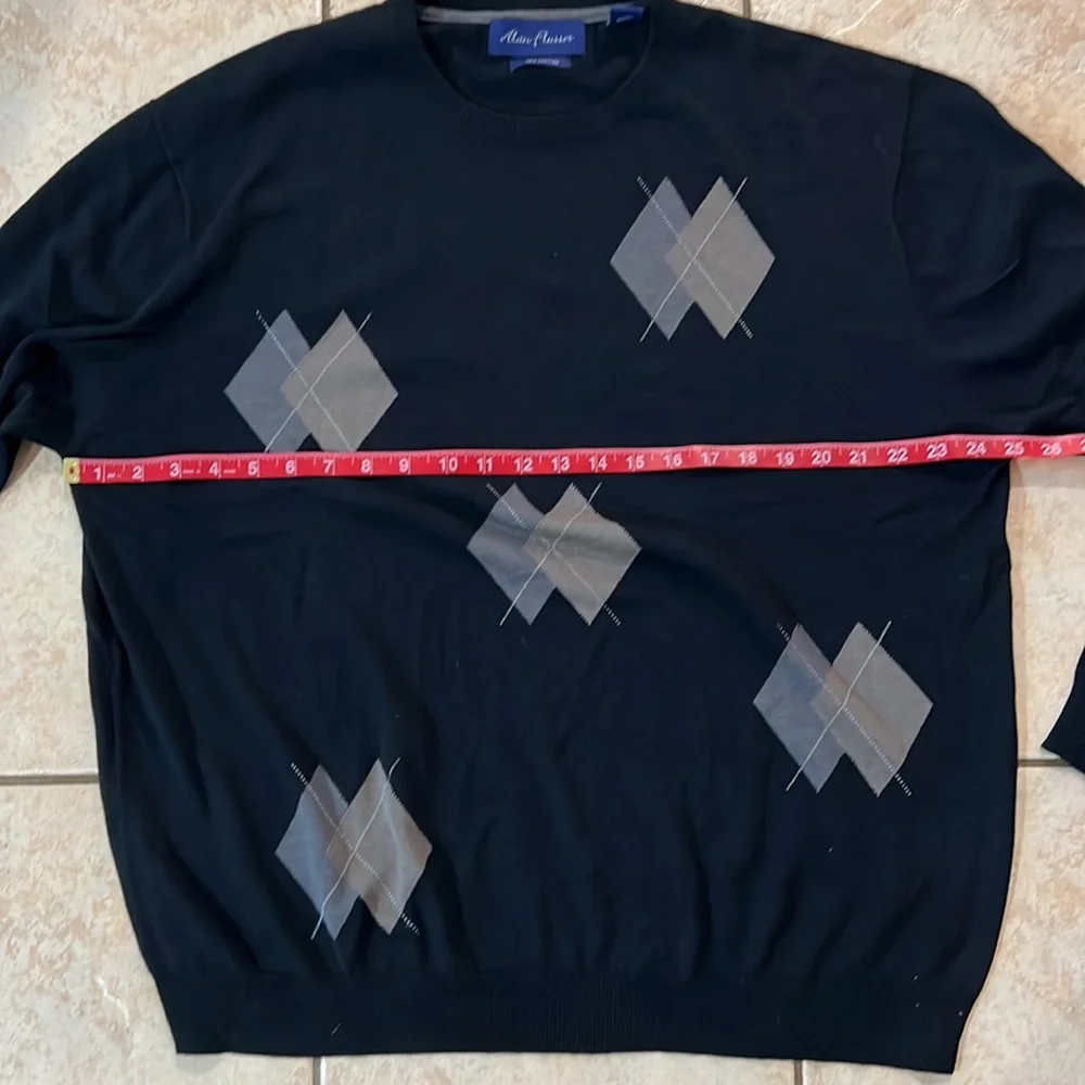 Alan Flusser Silk Cotton Blend‎ Navy Blue Golf Sweater Argyle Design, Sz XXL