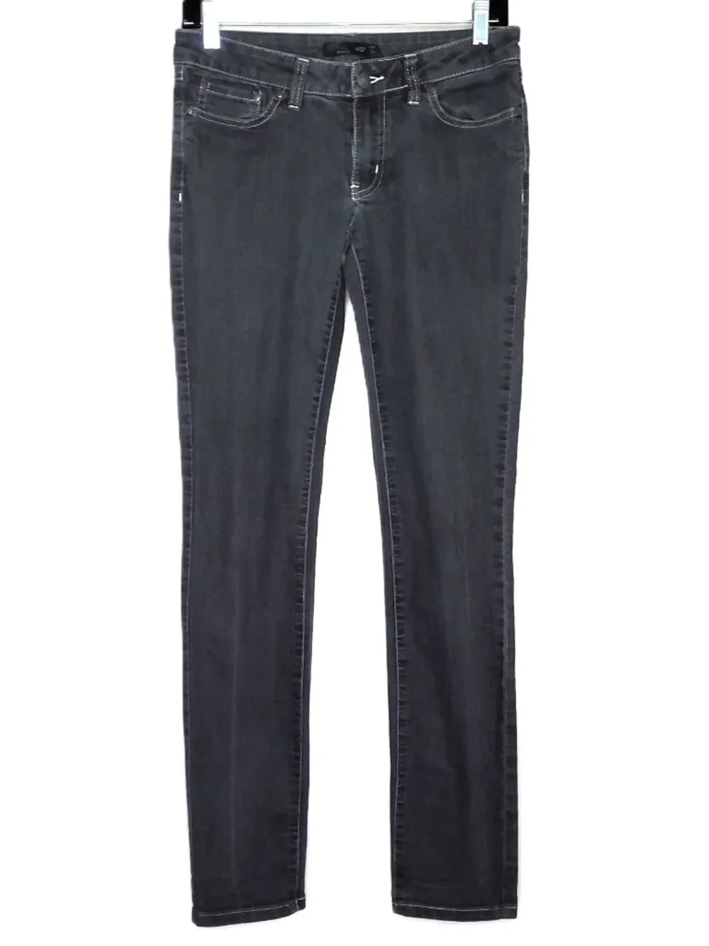 PrAna Gray Denim Jeans Low Rise Boho Slim Straight Stretch Medium Wash Sz 4 / 27