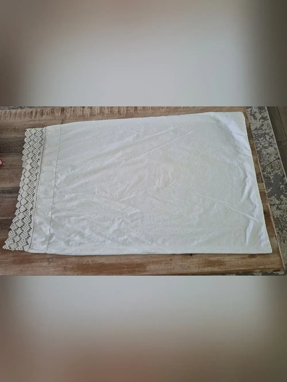 Vintage Handmade White Lace-Trim Cotton Pillowcase 35x21.5 Standard/Queen