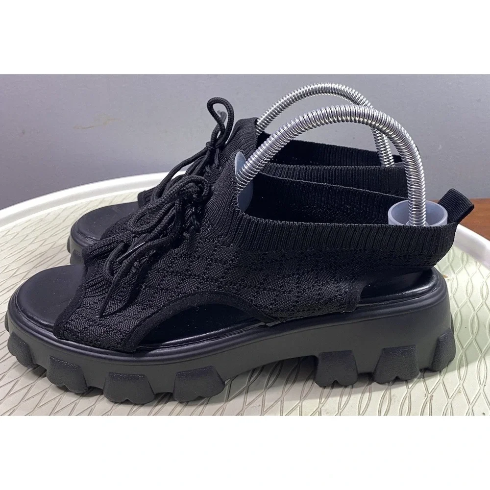 Unbranded Women's Summer Open Toe Mesh Lace-up Sneaker Sandals‎ Black NWOB SZ. 8