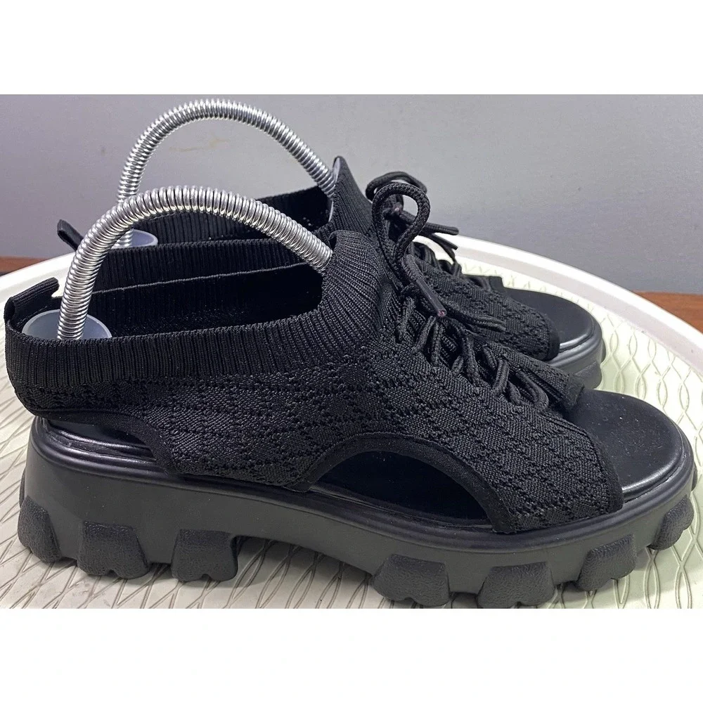 Unbranded Women's Summer Open Toe Mesh Lace-up Sneaker Sandals‎ Black NWOB SZ. 8