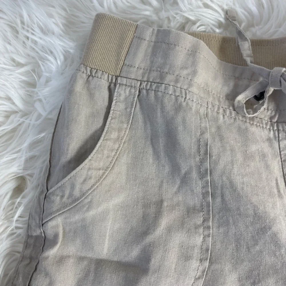 Athleta Oatmeal Drawstring Waist Linen Shorts Sz‎ 2