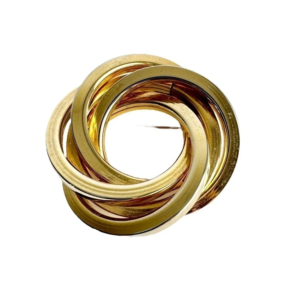 Vintage Gold Tone Concentric Circles Brooch Wreath Statement Large‎ Cocktail Pin