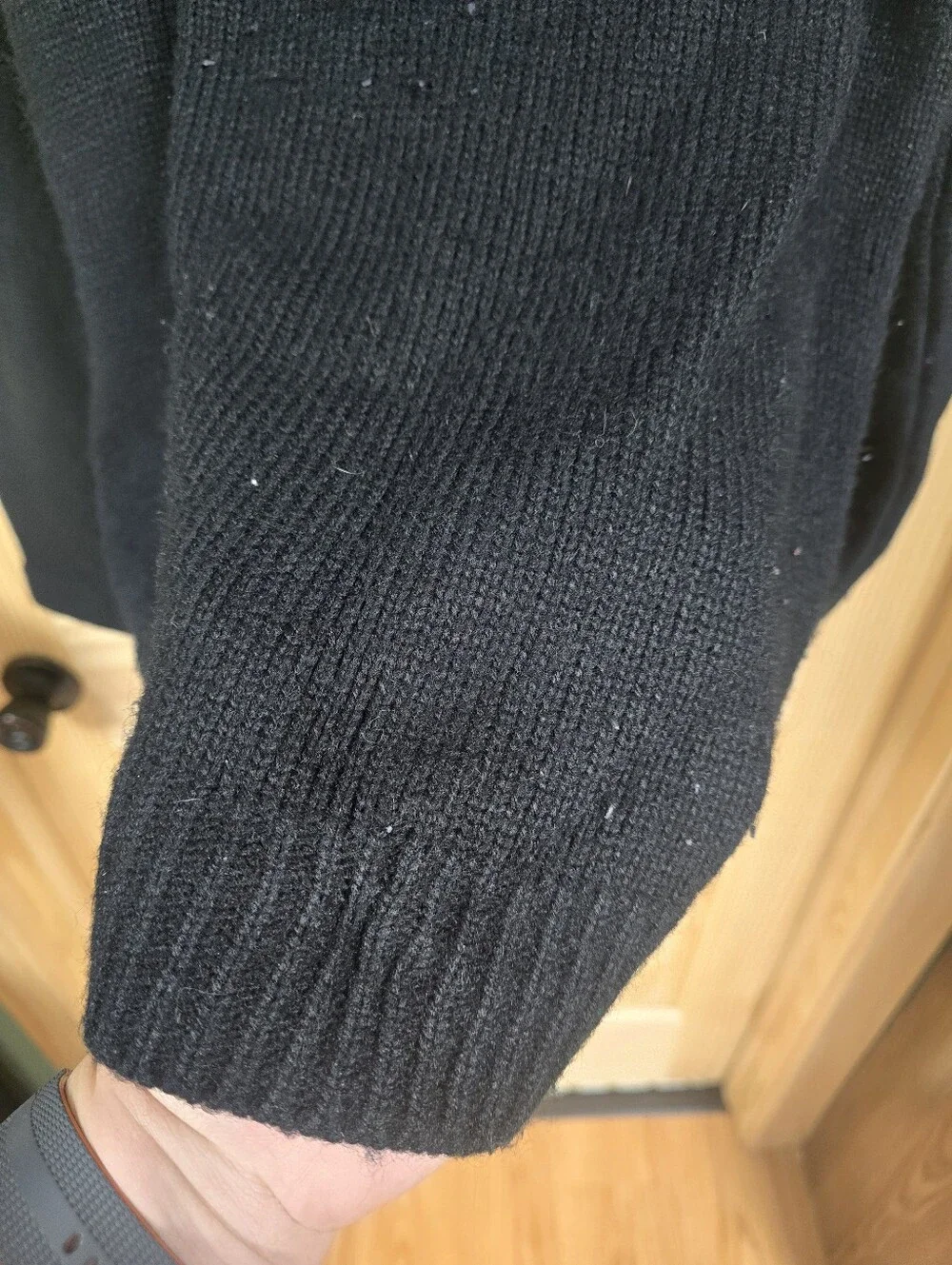 Men's Black Turtleneck Sweater with Contrast Stripe Detail