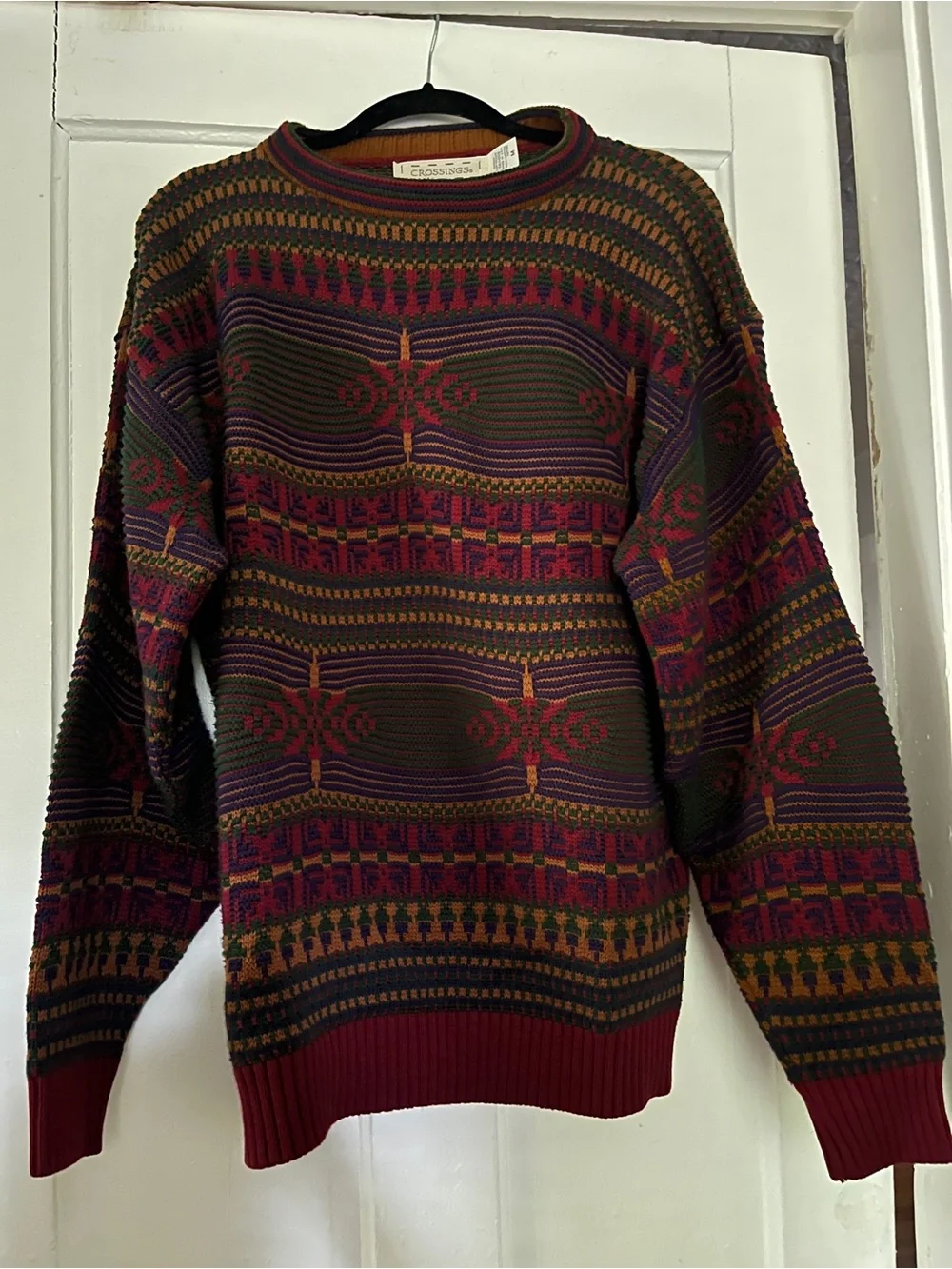 Vintage Crossings Mens Medium Cotton Geometric Fair Isle Sweater Made in USA