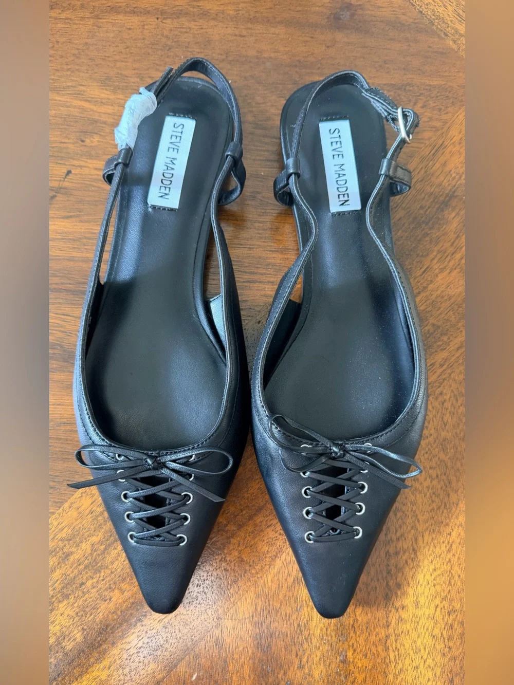 NWOT. Steve Madden Reyanne Black Leather Slingback Flats – 9.5M