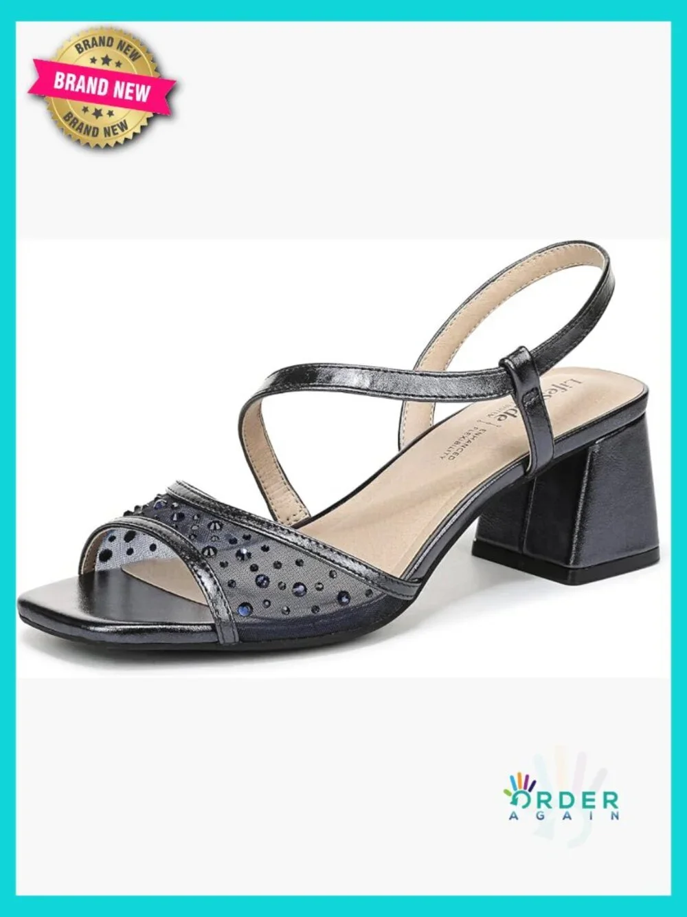 Slingback Block Heel Sandals Open Toe Platform Rhinestone Sparkly Comfort Slip