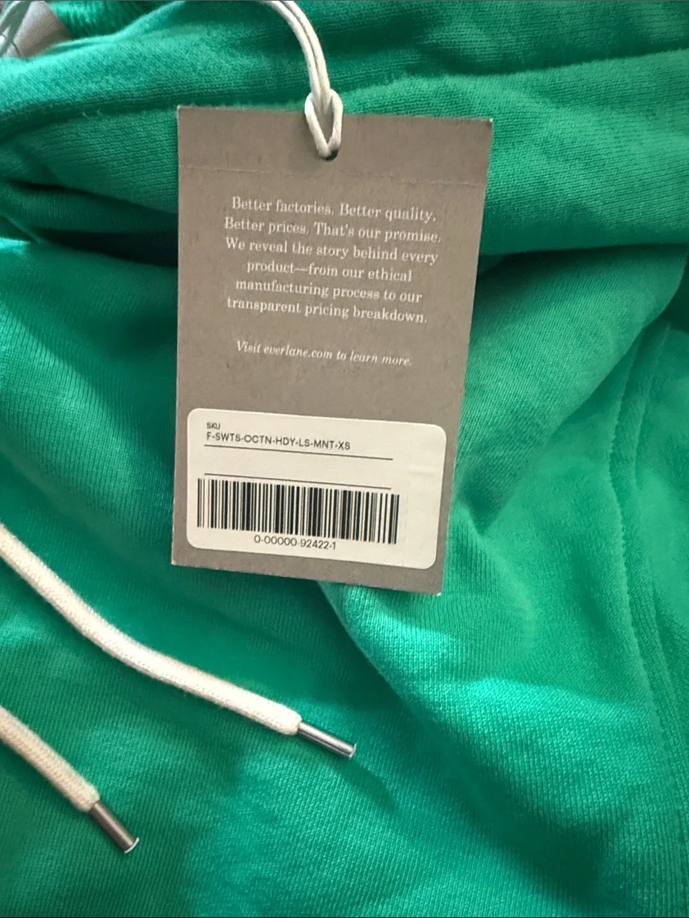 NEW Everlane The Track Organic Cotton Popover Sweatshirt Hoodie Mint XS