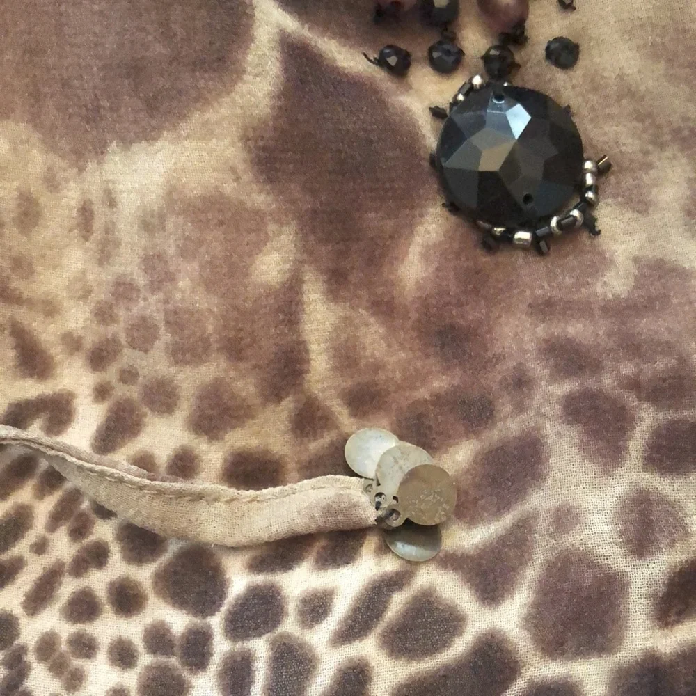 Moda International Victoria’s Secret Animal Print Jewel Blouse Brown Black Small