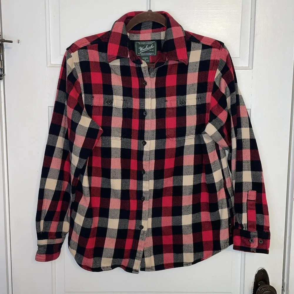 Woolrich Heavy Dty Red Black White Plaid Flannel Shirt Thick | Very Nice Women M