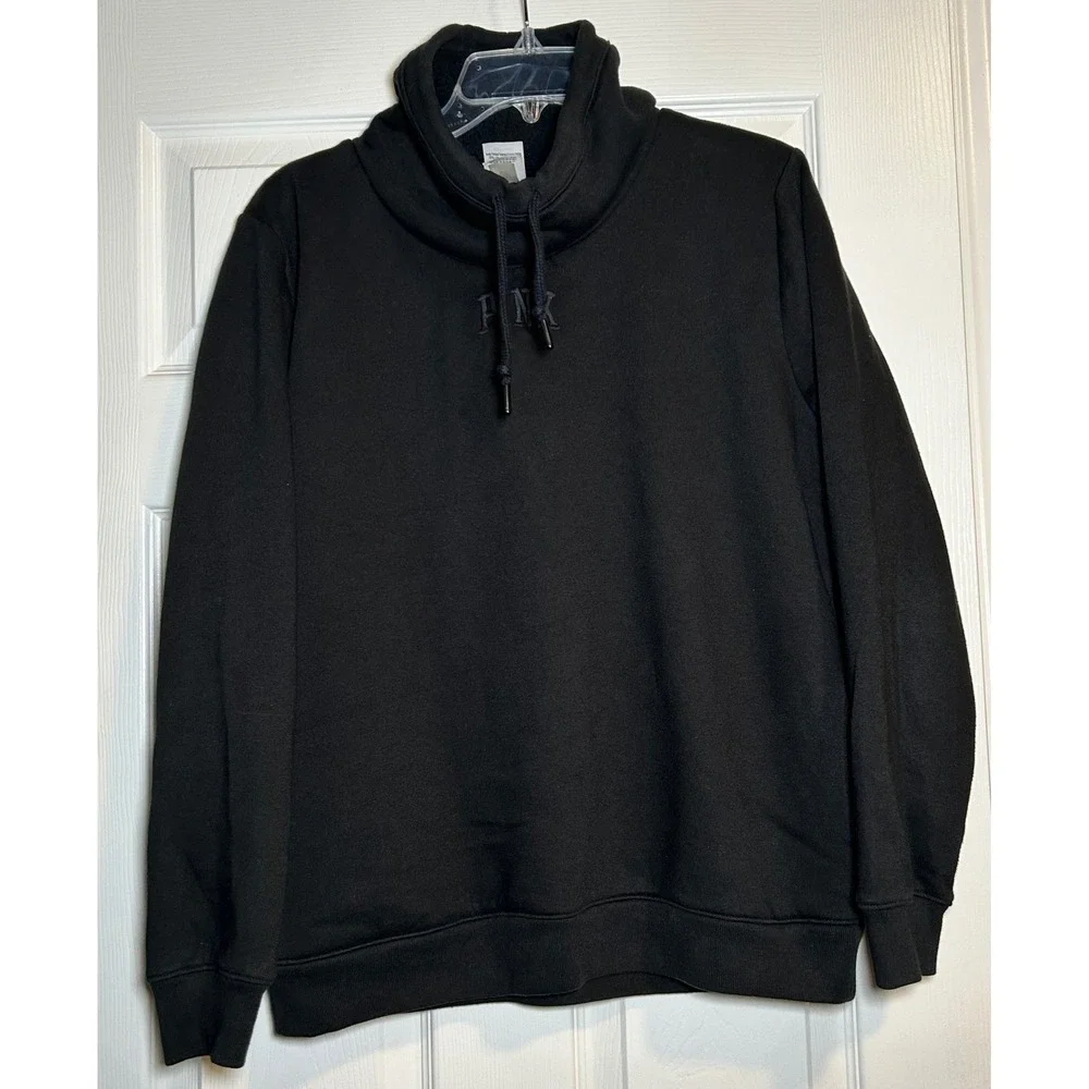 PINK Victoria's Secret Black Sherpa Lined Cowl Neck Sweatshirt‎ Women's Small