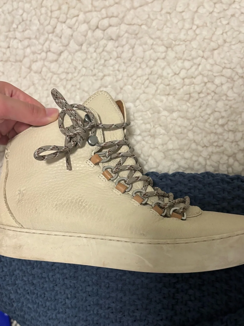 Frye Cream High-Top Leather Sneaker with Hiking Laces