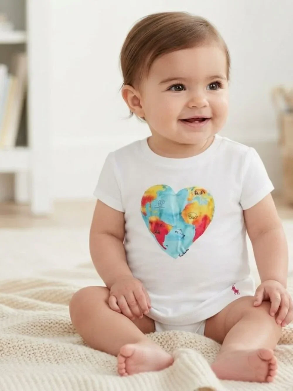 Ralph Lauren Baby Girl White‎ Heart World Map Animal Graphic T-Shirt 12M NWT