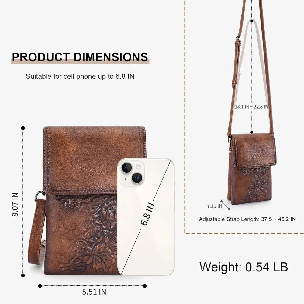 Small Vegan Leather Crossbody Bag Stylish Embossed Flower Design Women's