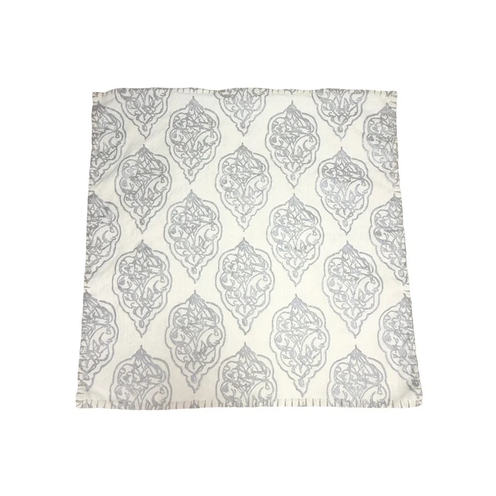 John Robshaw‎ Linen Blend Euro Sham 26x26 Silver Metallic Block Print Zipper