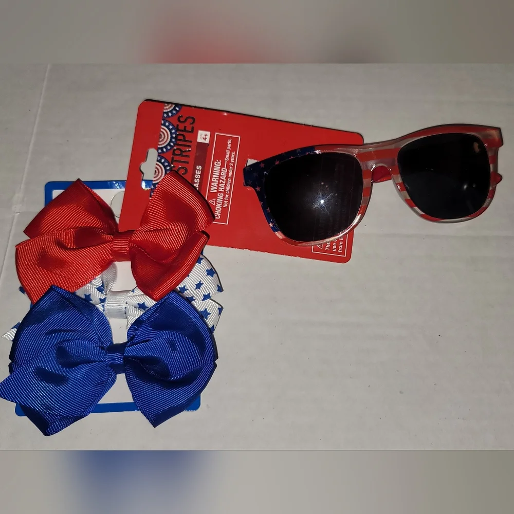 Patriotic Sunglasses And Hair Bow Bows clips red white blue stars