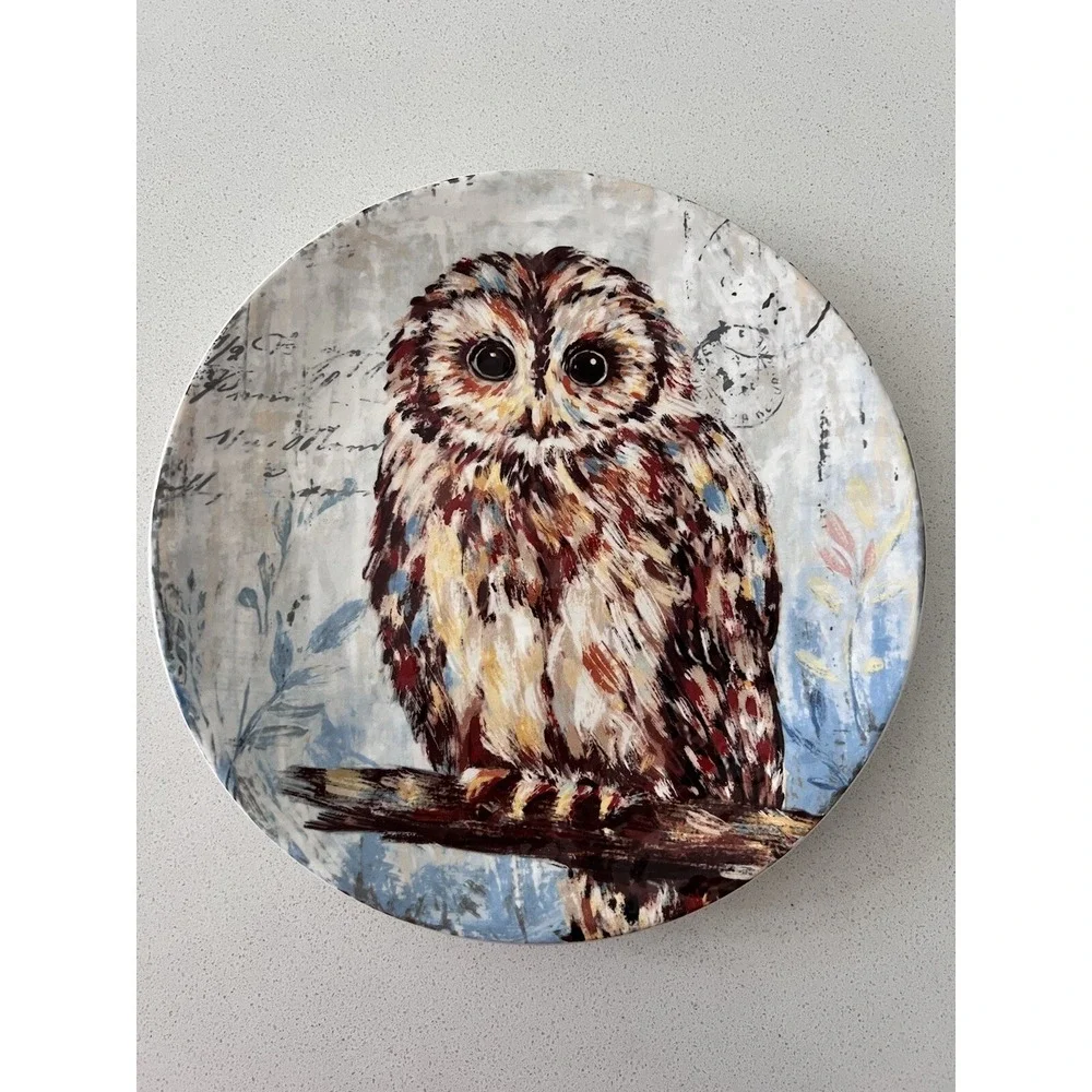 Pier 1 Imports Snow Owl Ironstone Plate Textured Script‎ Postcard 8.75