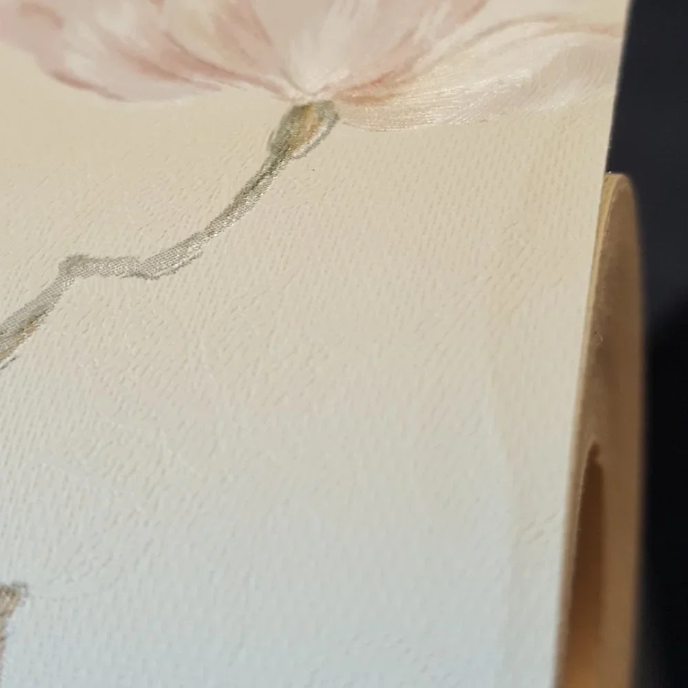 Vintage Vinyl Wallpaper Opalescent Rose w/Green Floral on Off-White *AS IS*