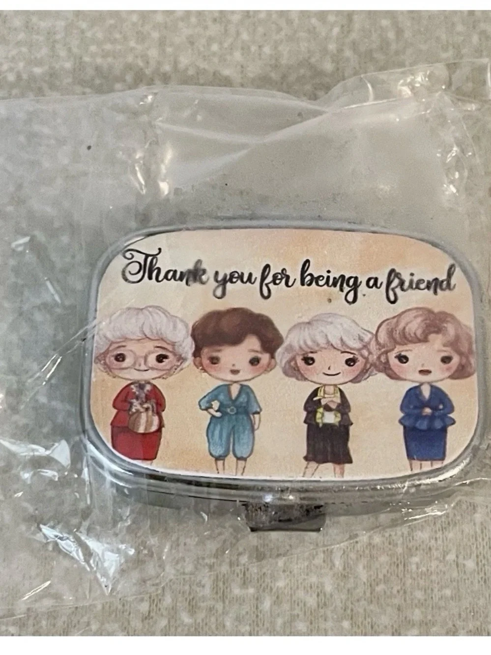 Golden Girls Mini Pill Box Travel Purse 2 Compartments Silver New