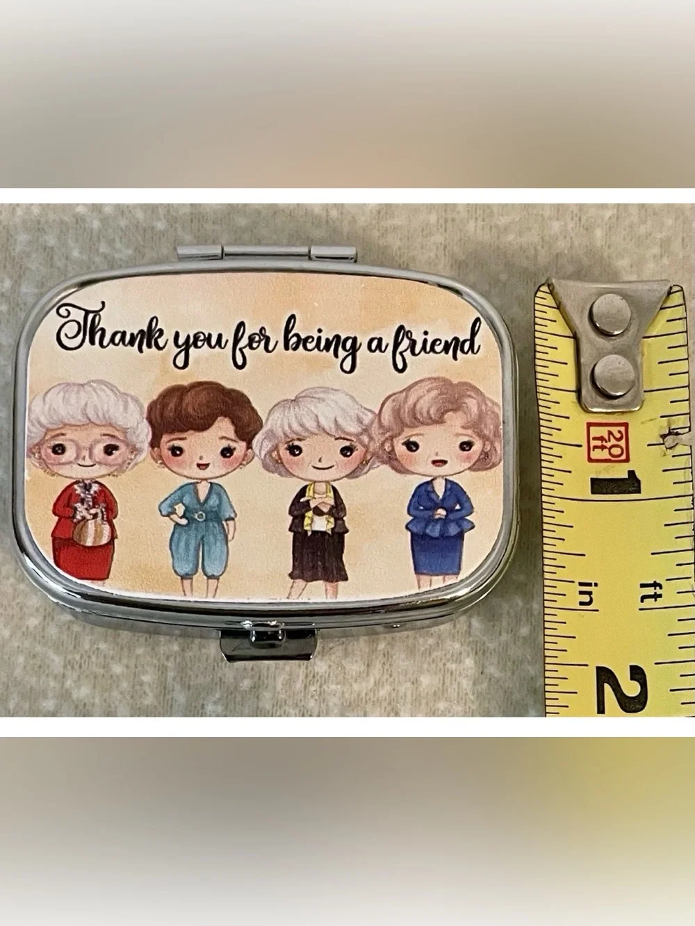 Golden Girls Mini Pill Box Travel Purse 2 Compartments Silver New