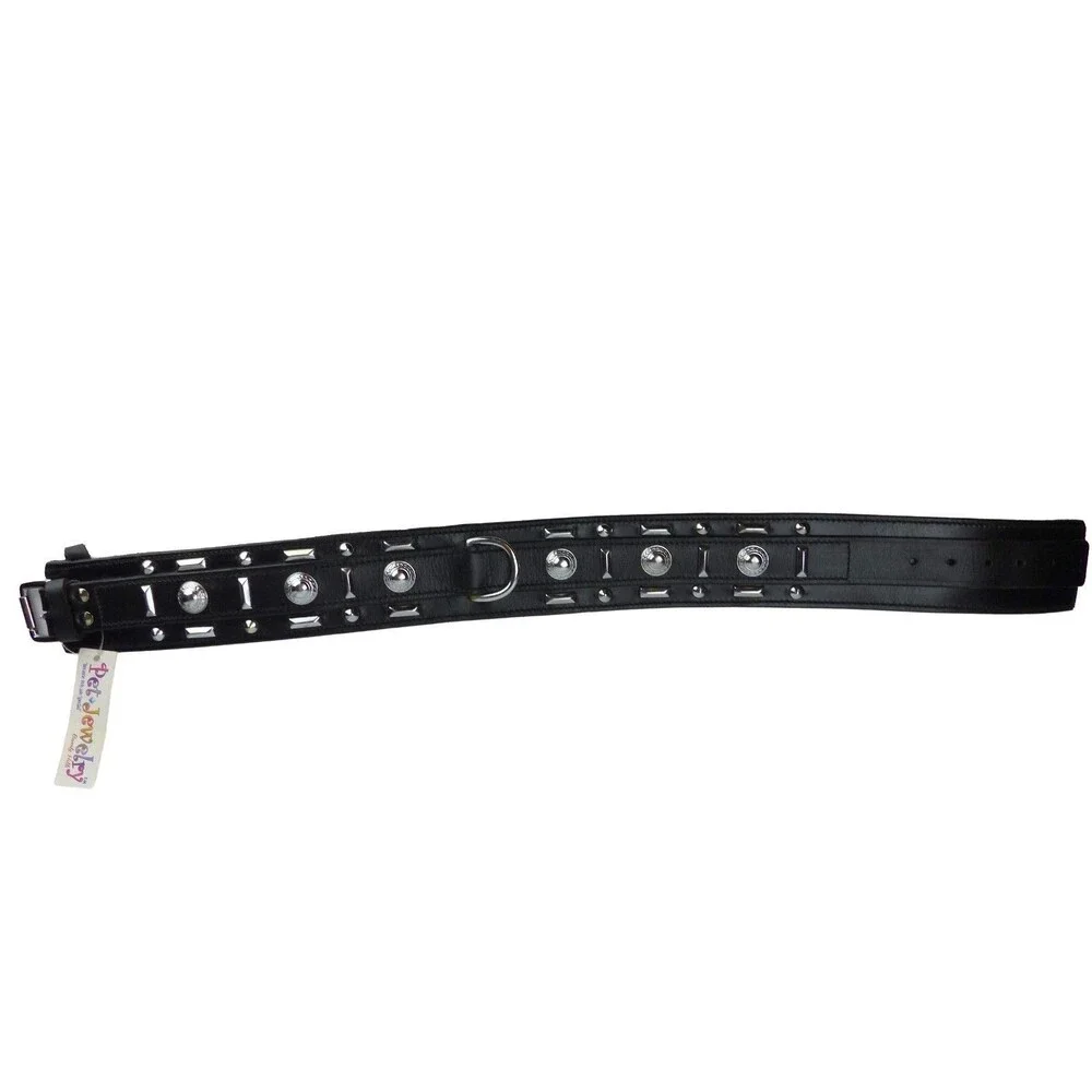 Pet Jewelry Beverly Hills Dog Collar 28” 2.5 Wide Black Leather Studded Y2K NWT