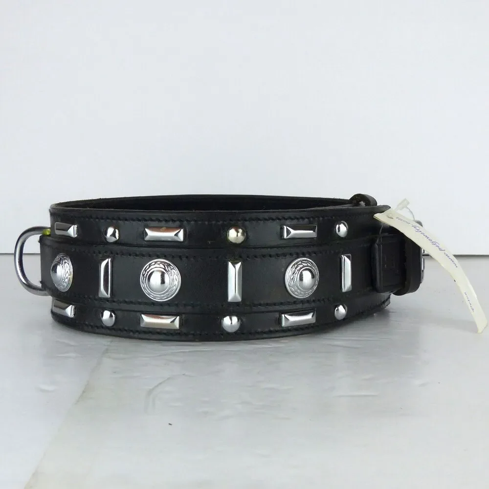 Pet Jewelry Beverly Hills Dog Collar 28” 2.5 Wide Black Leather Studded Y2K NWT
