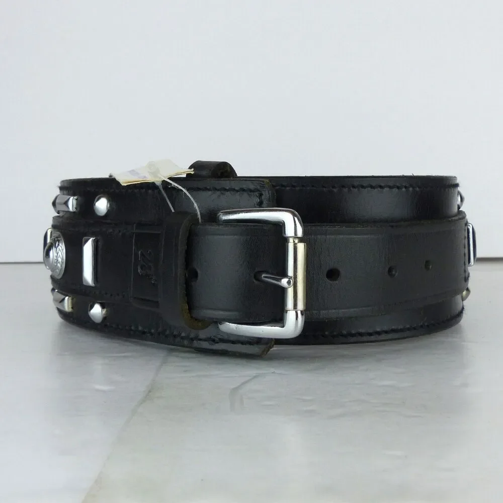 Pet Jewelry Beverly Hills Dog Collar 28” 2.5 Wide Black Leather Studded Y2K NWT