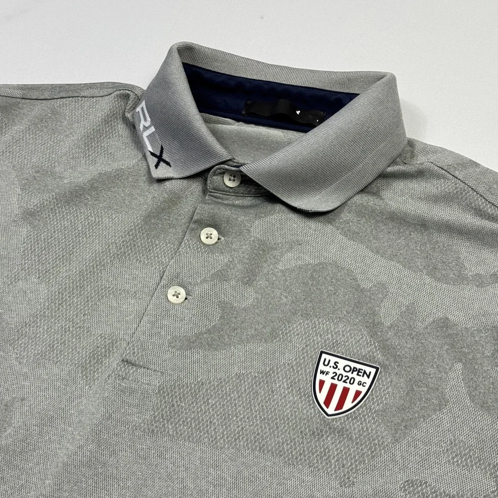 RLX Ralph Lauren Polo Shirt Mens Medium Gray Camo US Open 2020 Golf Performance‎