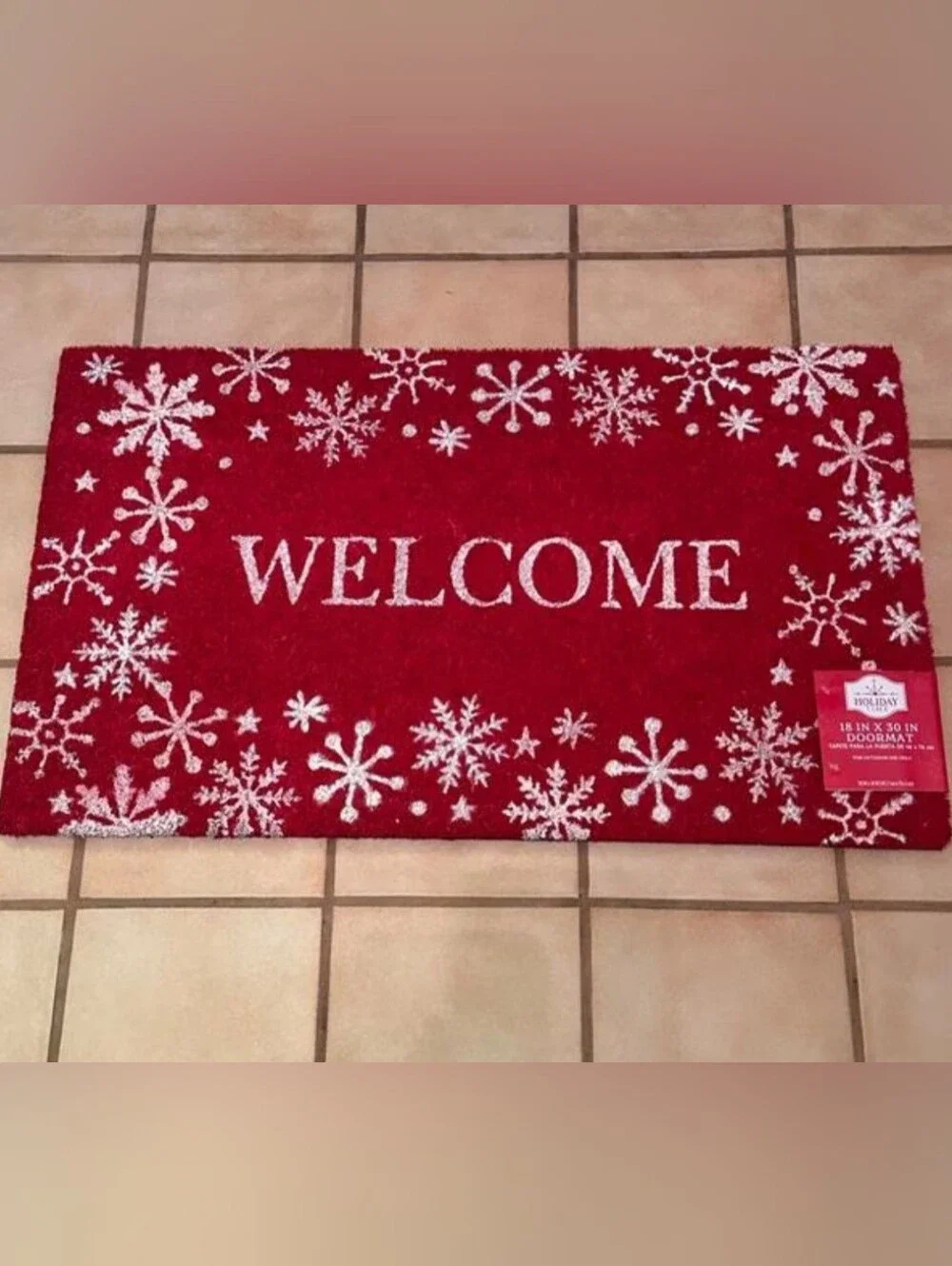 Welcome Snowflake Red Holiday Doormat