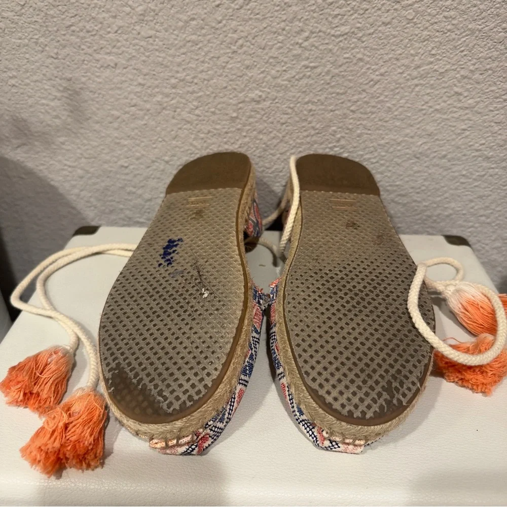TOMS Katalina Espadrille Flats 6.5 Ankle Tie‎ Embroidered Boho