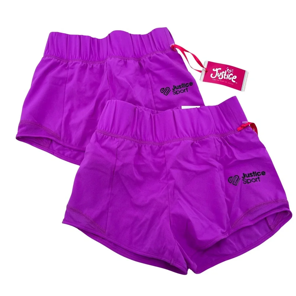Justice Girls 2PK Running Shorts Purple Size S 7/8 Athletic‎ Gym 602773 NWT