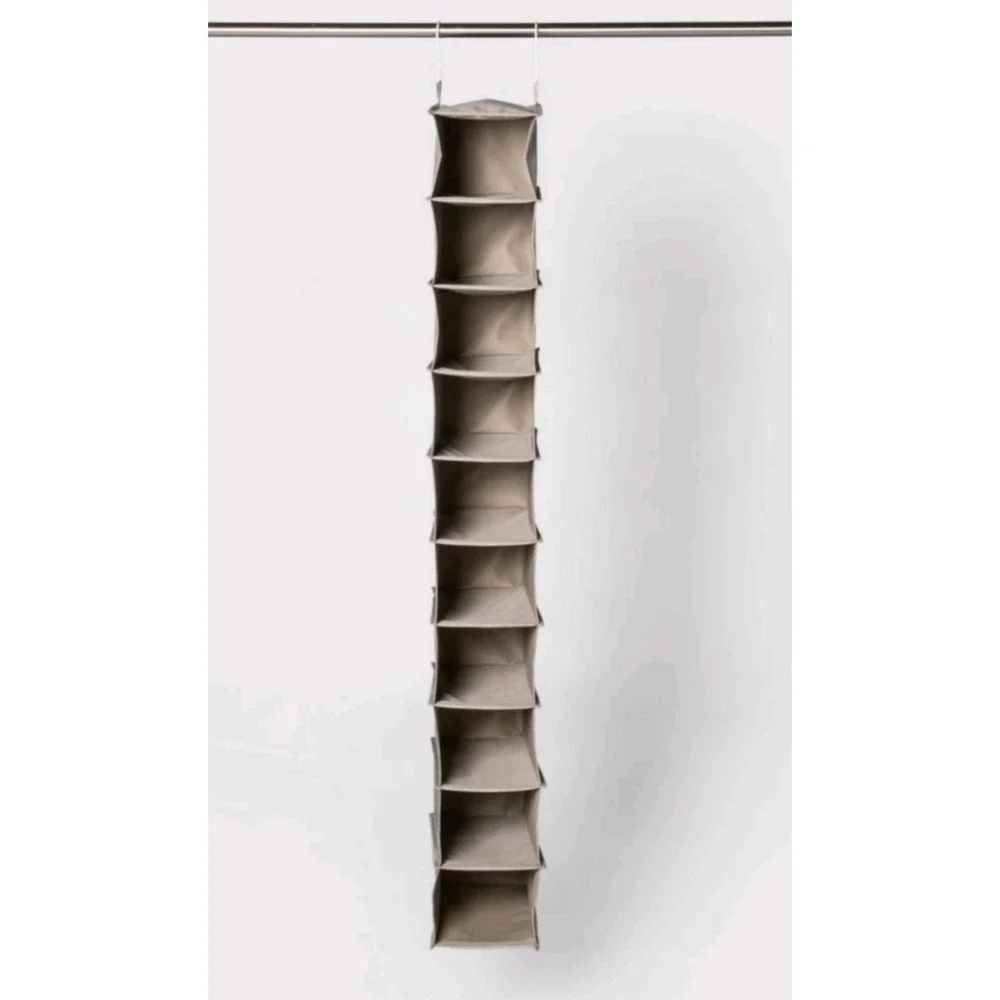 10 Shelf Hanging Closet Organizer Gray Canvas with Hanging Hooks Room Essentials