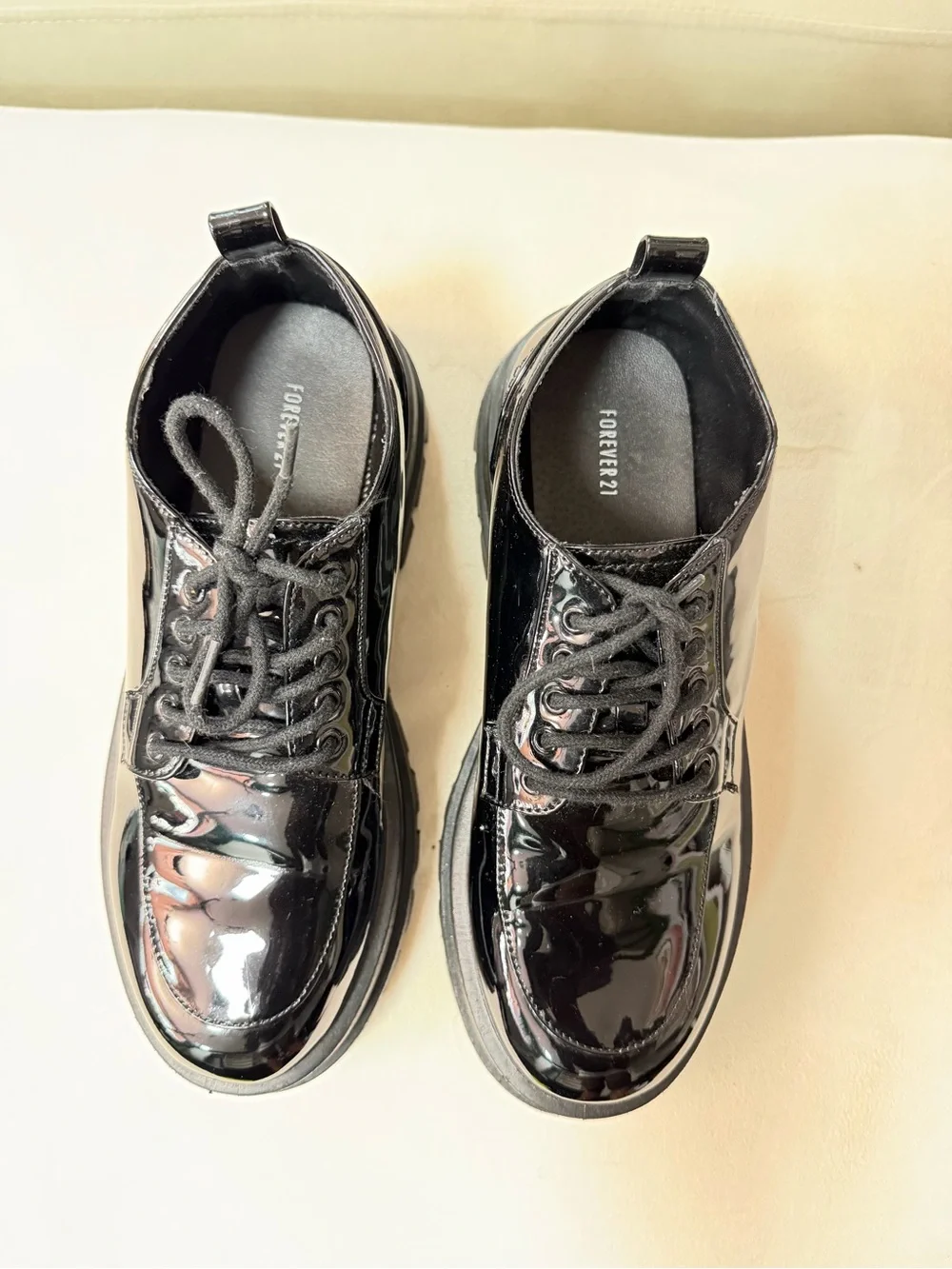 Forever 21 Black Patent Lace-Up Platform Kids Shoes